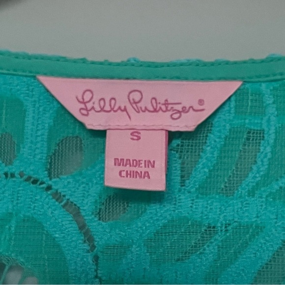 Lilly Pulitzer Turquoise Teal Eyelet Longsleeve Blouse Top Size S - Picture 10 of 11